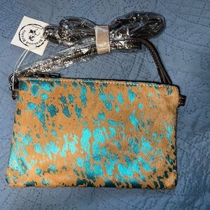 Turquoise Cowhide Crossbody Wristlet